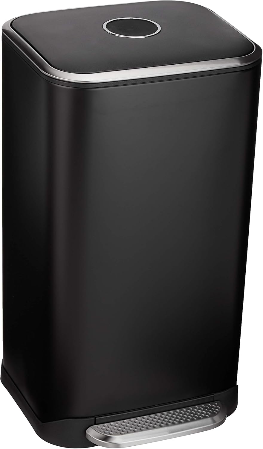 Amazon Basics Rectangular Metal Trash Can With Soft-Close Foot Pedal, 32 liter/8.5 gallon, 14"L x 14"W x 25.3"H, Black