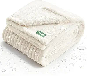 Waterproof Twin Blanket for Bed - Washable Large Dog Blankets for Bed Protector, Thick Cozy Fleece Calming Pet Blankets for Indoors & Outdoors, Cream, 60"x80"