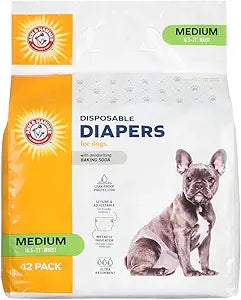 Arm & Hammer for Pets Disposable Female Dog Diapers with Odor Control and Wetness Indicator, Leak Resistant Dog Diapers for Incontinence and Heat Cycles, Size Medium 16.5–21 in Waist, 12 Count - 6 Pk