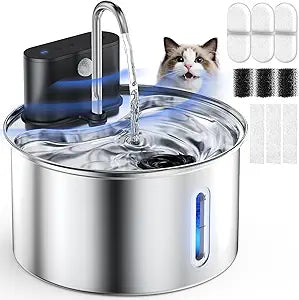 Cat Water Fountain Wireless Stainless Steel with Sensor 3.5L/118oz Battery Operated Rechargeable Automatic Water Dispenser Quiet Pump for Drinking Indoor, Easy Clean for Cats Dogs Pets