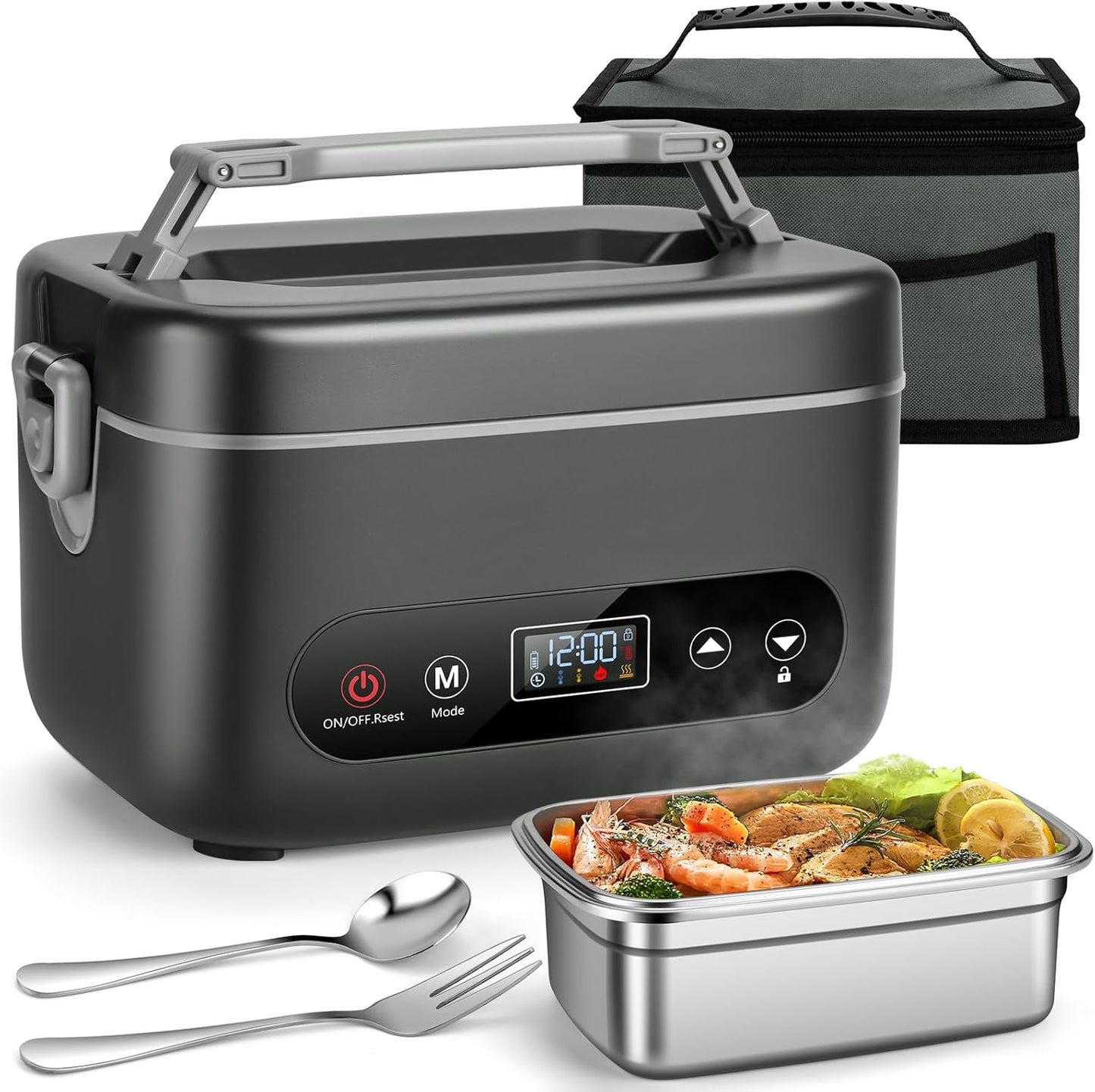 THZDMI 1.2L Cordless Electric Lunch Box \u2013 20000mAh Rechargeable Portable Food Warmer with 5-Sided Heating, Auto Temperature Control, Leakproof & BPA-Free \u2013 Perfect for Office, Truck, Outdoors Black