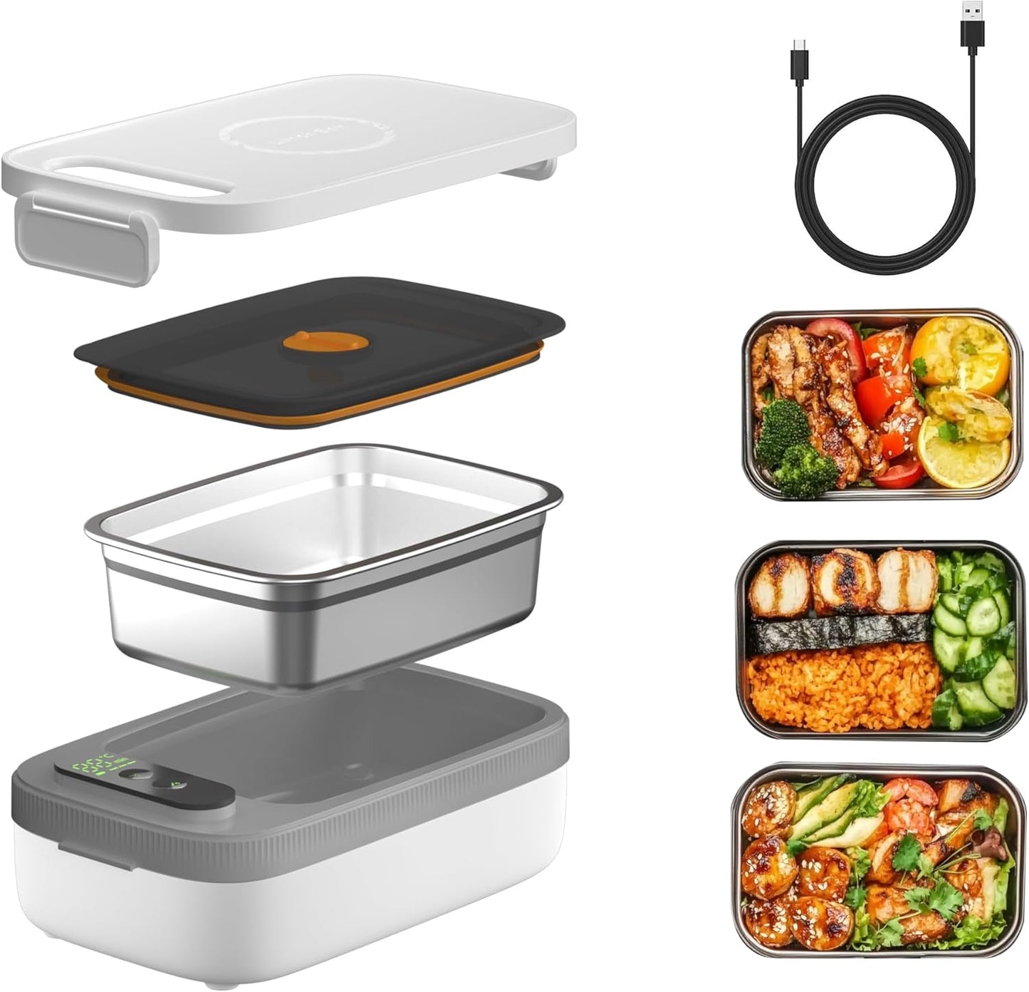 Portable Wireless Electric Heated Lunch Box for Men,Heating Food Warmer Lunch Box,Rechargeable 14000 mAh Battery,4.2 Cups Capcity Inner Food Warmer Container,Lunchbox for Travel,Outdoor,Picnic,Office