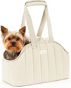 ​​Pecute Dog Purse Carrier, Lightweight Dog Carriers for Small Dogs with Large Pockets, Dog Soft-Sided Carriers up to 6.6lbs, Pet Carrier for Puppy Cat Rabbit, Suitable for Travel, Subway, Cream