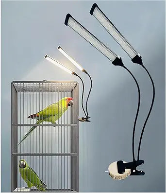 KINGYEENUO Double-Headed LED Bird Cage Light, Full Spectrum LED Pet Light, 10 Brightness Levels & 3/9/12H Timer, for Natural Environment Simulation, Safe for Hookbill Birds, Lighting Fixture Combo Kit