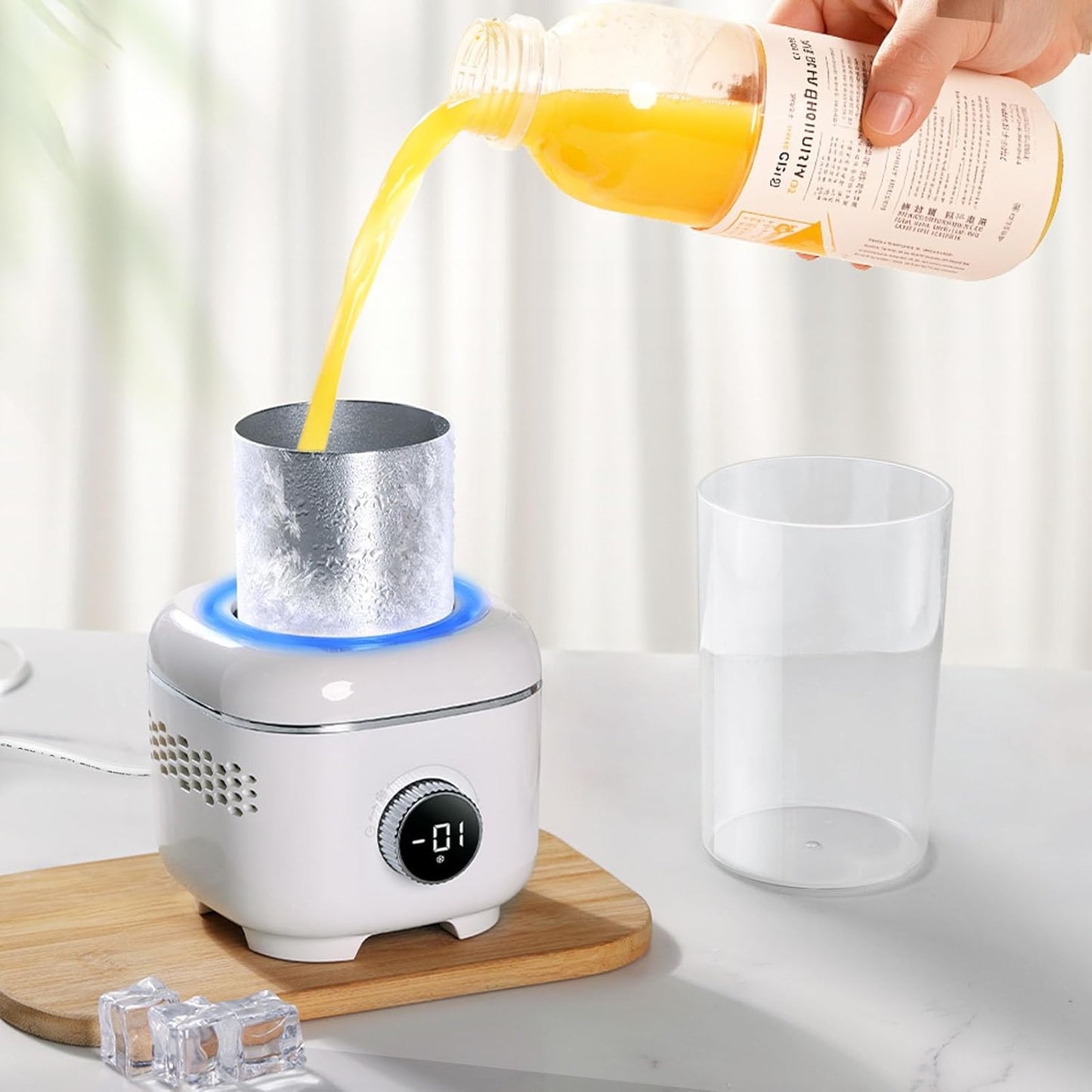 Cooling Cup with Mood Light,Beverage Cooler with Insulated Cover, 2-in-1 Cooling Cup for Desk(Cooling&Heating),Electric Drink Cooler for Cola Beer Coffee Juice Yogurt -White