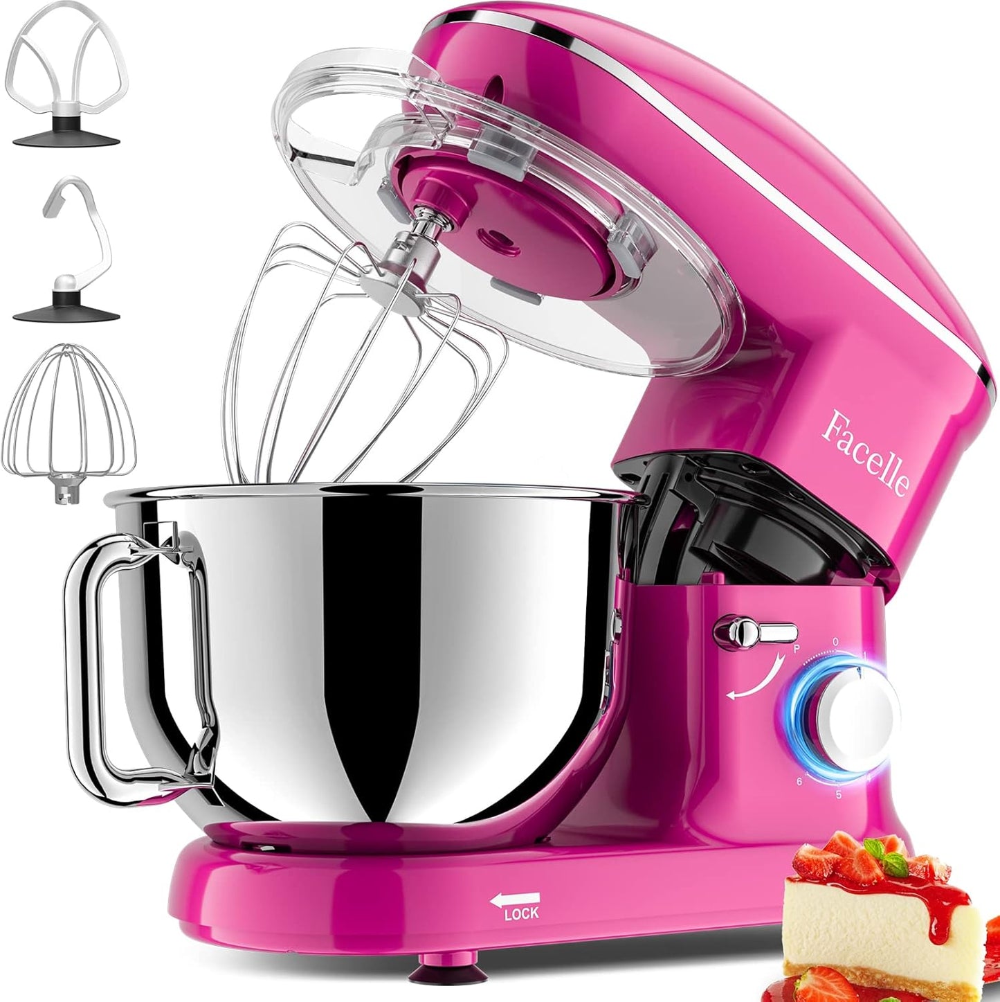 Facelle Stand Mixer, Electric Kitchen Mixer, 660W 6 Speed Tilt-Head stand mixer with Pulse, Attachments include 6.5QT Bowl, Dishwasher Safe Beater,Dough Hook,Whisk for Dough,Baking,Cakes,Cookie-Purple