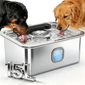 15L Water Fountain for Large Dogs, Stainless Steel Pet Drinking Dispenser Automatic Fresh Flow Bowl Inside with Filter, 4Gal Extra Huge Refillable Water Dispenser Indoor