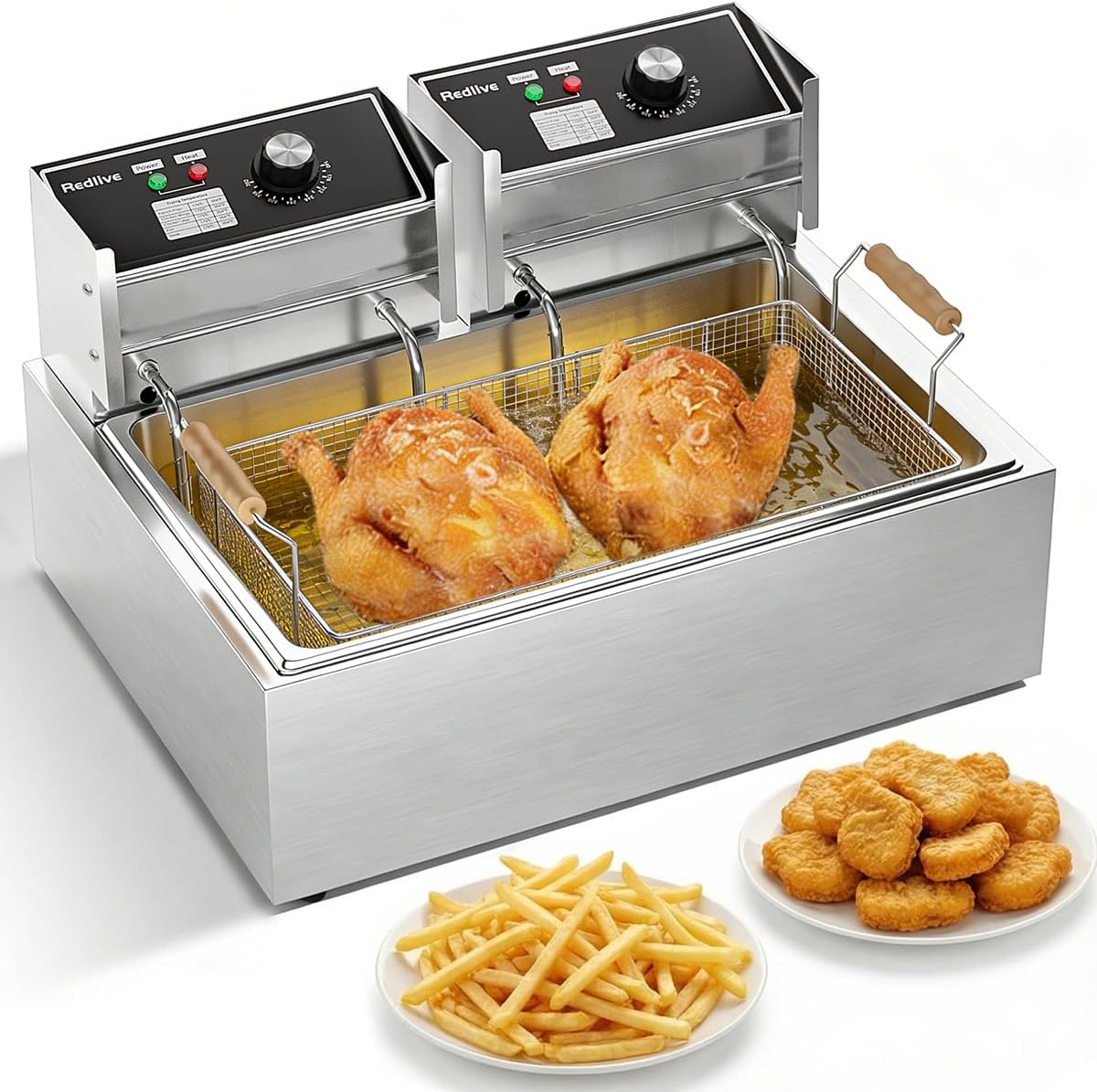 Electric Deep Fryer 22.6L\/24QT Stainless Steel Large Capacity Commercial Fryer with Basket, 3400W 110V Countertop Deep Fryer for Home Kitchen and Restaurant Use withTemperature Control