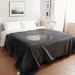 Sunheir Waterproof Blanket for Bed & Couch, Reversible Soft Sherpa Fleece Flannel Throw 86"x90", Leakproof Spill-Proof Dog Pet Blanket, Furniture & Sofa Protector, Camping, Travel, Queen, Grey