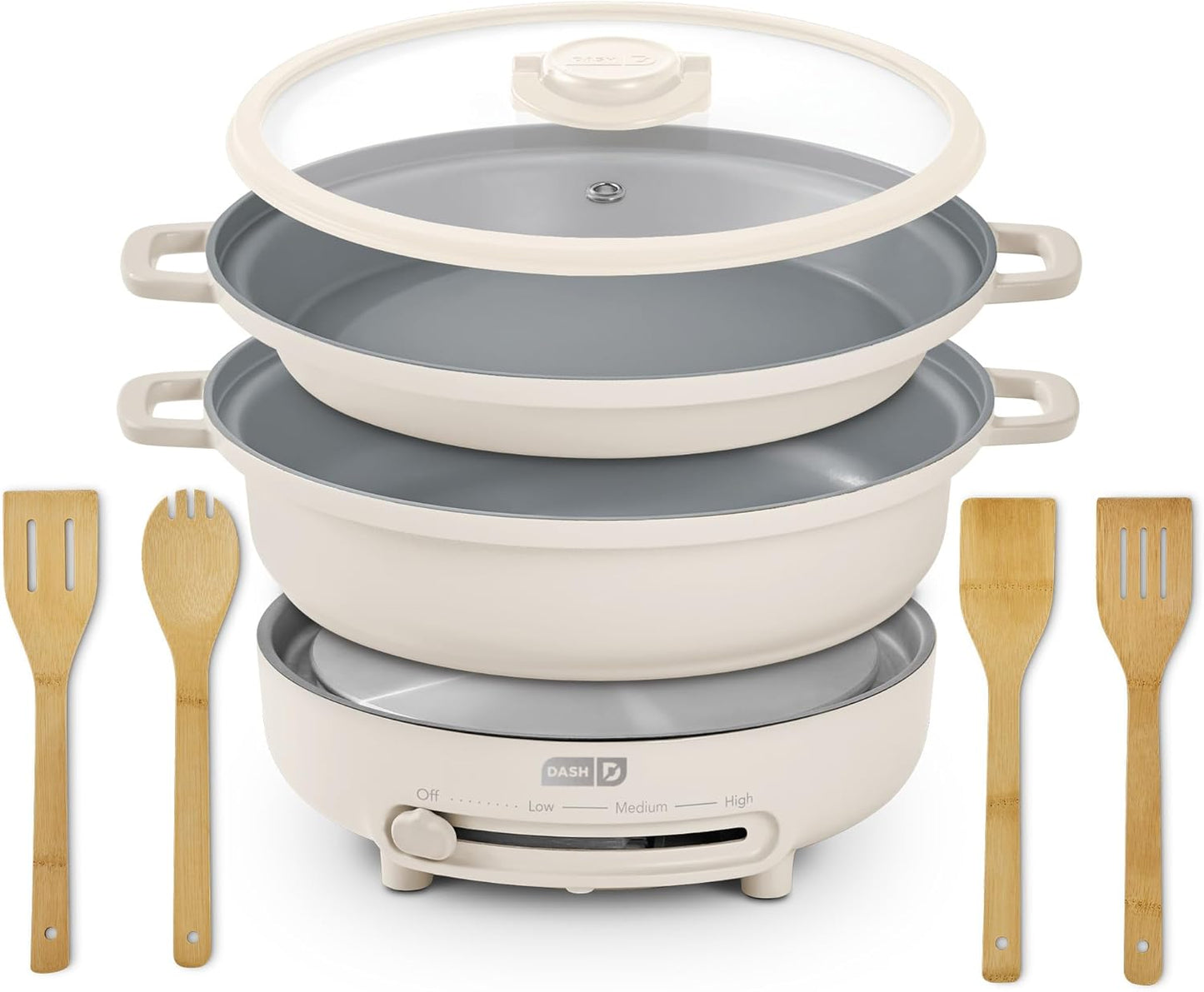 Dash Stacks 8pc Cookware Set with Electric Burner – Compact Stacking Pots and Pans with Lids, Ideal for Small Kitchens & Dorms