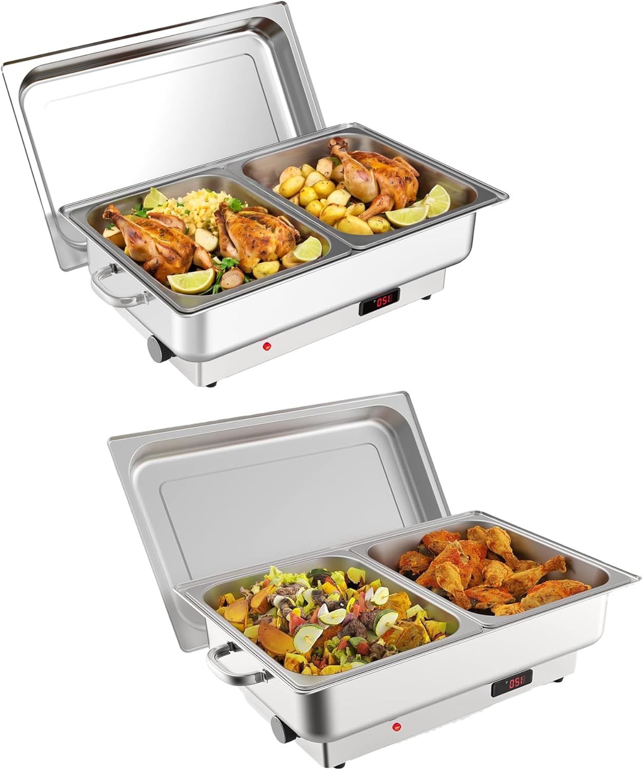 2 PACK Electric Chafing Dish Buffet Set 2 x 4.5 QT Buffet Servers and Warmers Digital Display Temperature Warming Tray Stainless Steel Food Warmer for Parties Weddings Caterings