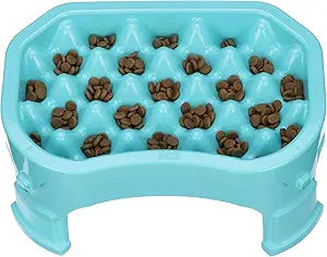 Neater Pet Brands – Neater Raised Slow Feeder Dog Bowl – Elevated and Adjustable Food Height - (6 Cup, Aquamarine)