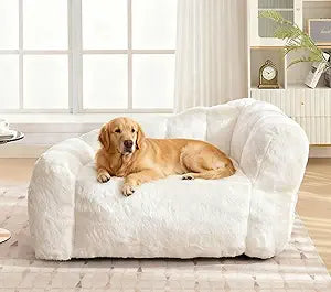 51 Inch Dog Sofa Couch for Large Medium Dogs up to 130 Lbs, Memory Foam Pets Sofa with Faux Fur Fabric Beige