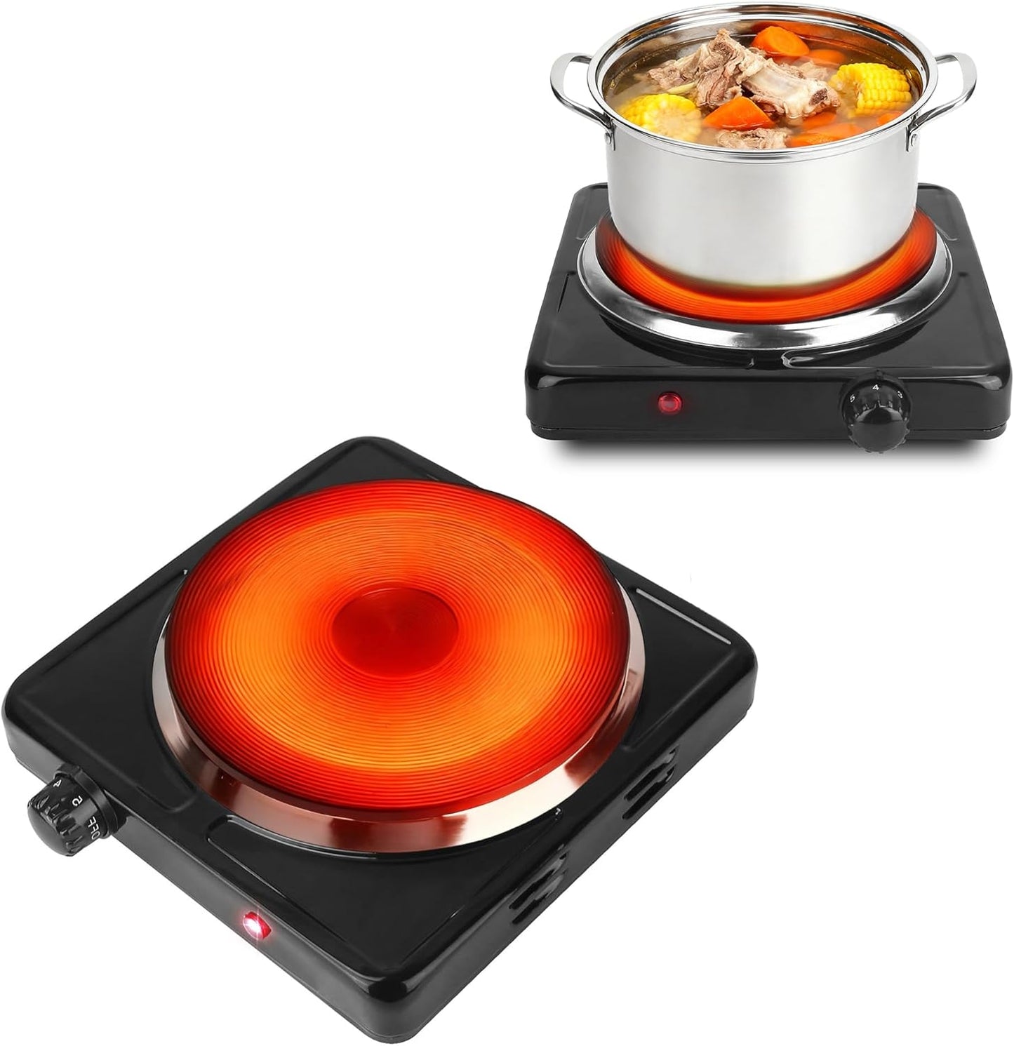 Hot Plate, Countertop Single Cast Iron Burner 1500 W Electric Stove with 5 Levels Adjustable Temperature & Knob Control, Portable Cooktop for Home\/RV\/Camping (Black)