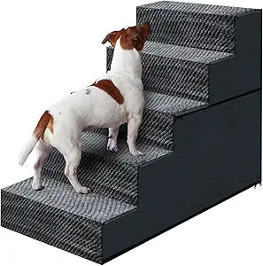 23" H Dog Stairs for Small and Medium Dogs 5-Step Ramps for High Beds and Couch Non-Slip Extra Wide Pet Stairs for Old Dogs and Puppy and Cat - Stable & Durable with Machine Washable Cover Indoor