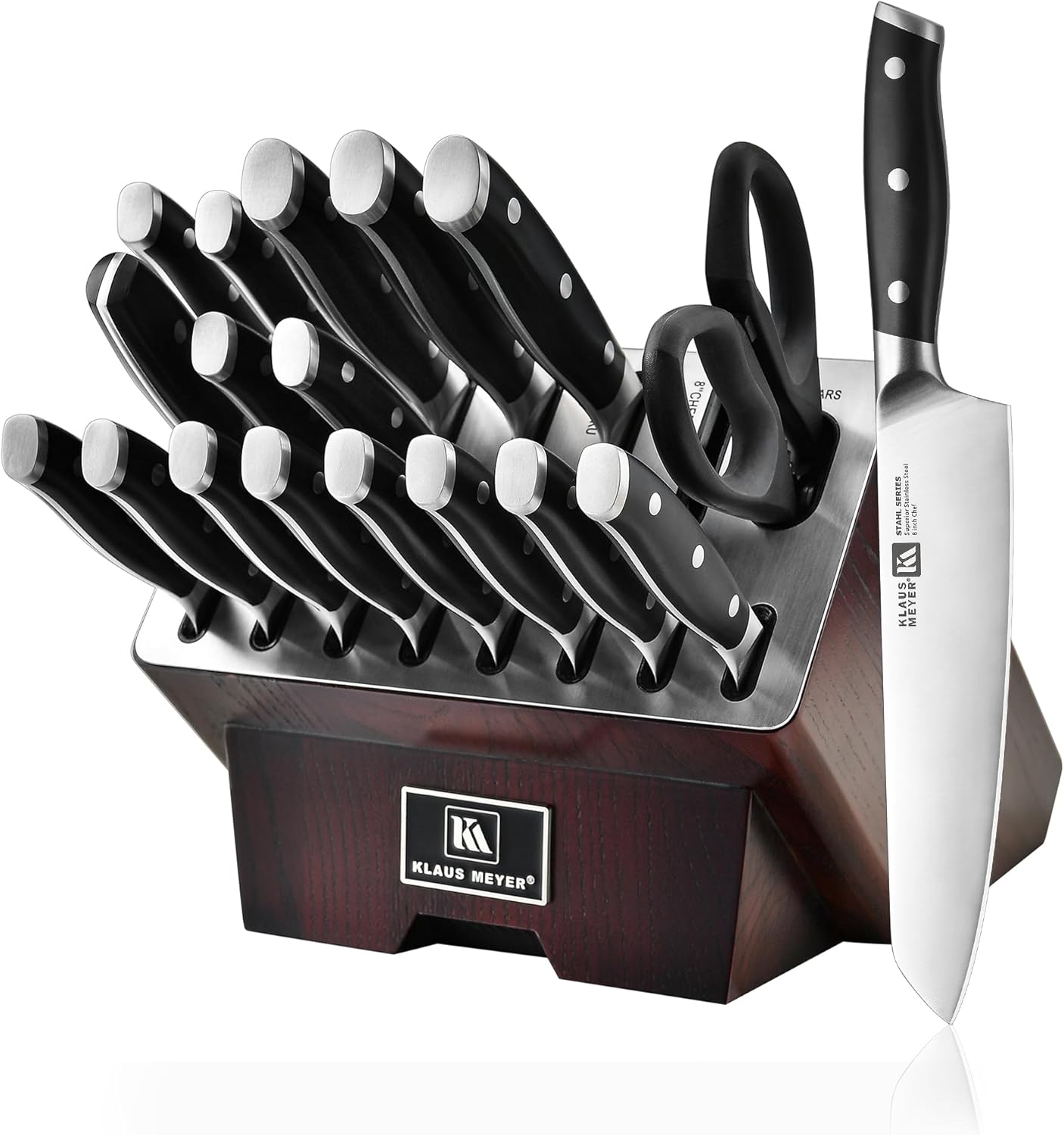 Klaus Meyer Stahl 19 Piece High Carbon Exclusive German Steel Knife Block Set (Black)
