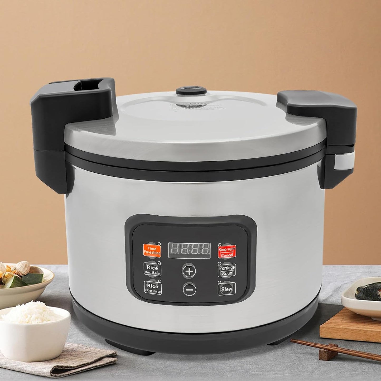 Commercial Rice Cooker 60 Cup Cooked Rice, Electric Rice Warmer for 10-20 People, 13L/13.7QT Extra Large Multifunctional Rice Cooker and Food Warmer for Restaurants, Non-Stick Insert Pot, Stainless Steel Exterior