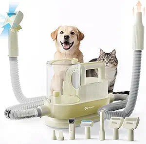 Dog Grooming Vacuum, Pet Grooming Vacuum with Clipper Nail Grinder, 2.5L Dust Cup Dog deshedding Brush with 7 in 1 Dog Grooming Kit,3 Settings Adjustable Speed and Temperature Control Blower