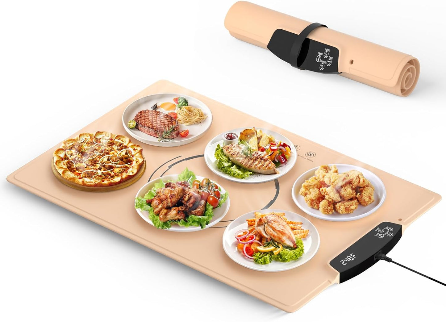 Electric Warming Tray 9 Temperature Setting Food Warming Mat with Auto Shut Off, LED Screen, Child Lock Rollable Food Warmer for Buffet, Parties, Family Gatherings