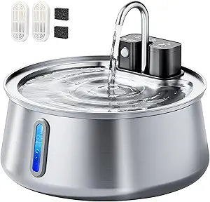 CEESC Cordless Cat Water Fountain Stainless Steel, 4L/135oz Automatic Pet Water Dispenser with Motion Sensor, Multi-Filtration, Ultra Quiet Pump, Long-Lasting 4000mAh Battery for Indoor Cats & Dogs