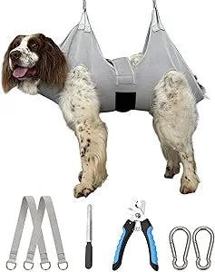 Dog Grooming Hammock Hanging Harness for Nail Trimming,X-Large Dog Grooming Sling with Thick Neck Support,Gray Dog Hanger Holder Restraint for Pet Grooming
