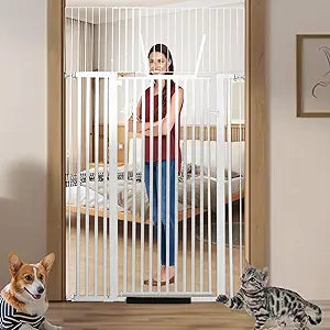 71 inch Extra Tall Gate Pet Gate,29.92"-49" Extra Wide Pressure Mounted,Cat Gates for Stairs, Kitchen,Doorways (White)