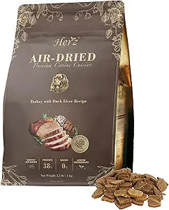 Herz Air-Dried Dog Food Turkey & Duck Liver Recipe 2.2 lb, All-Natural, High-Protein, Grain-Free, Limited Ingredients, Complete & Balanced, Premium Canine Cuisine