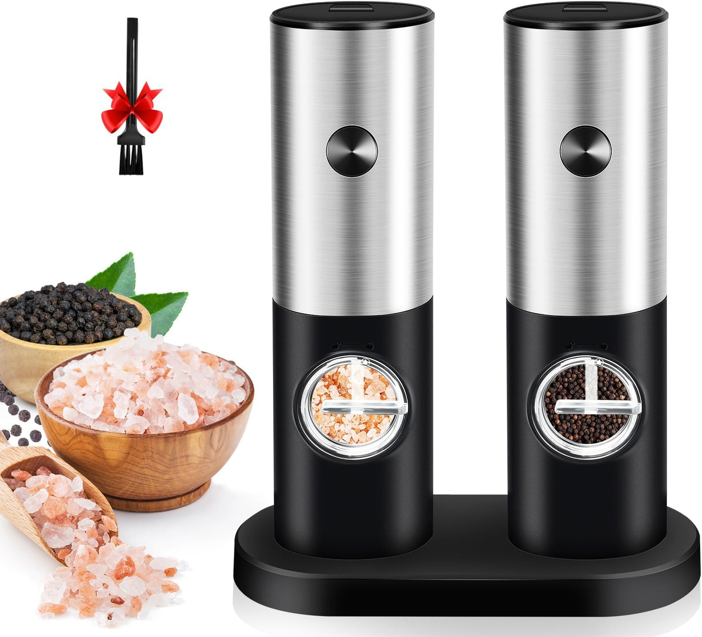 Electric Salt and Pepper Grinder Set - Battery Operated Pepper Mill with Adjustable Coarseness for Women Men - Automatic Salt Shakers with Light for Kitchen - Gifts for Cook Enthusiasts