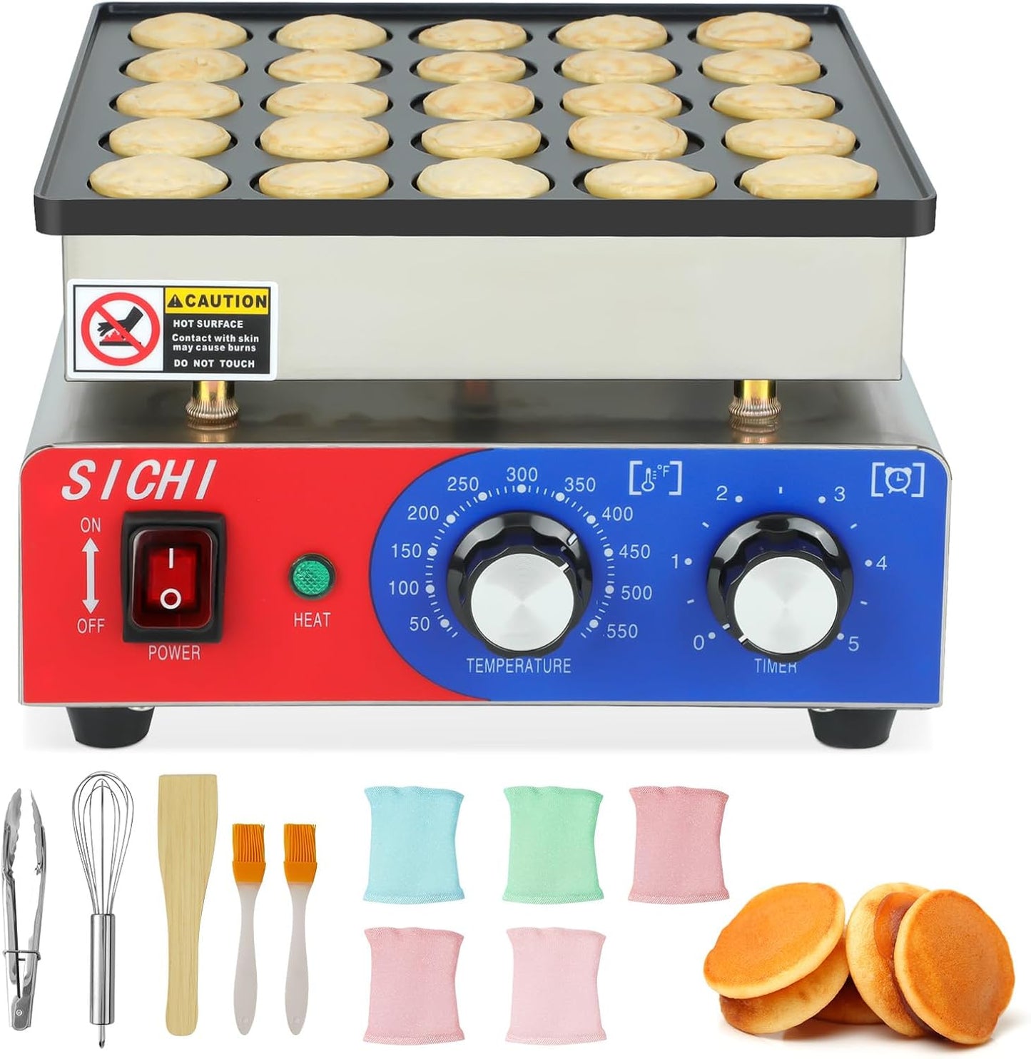 SICHI Mini Pancake Maker Machine with 550℉Heating and Timer Control, 25PCS Electric Commercial Dutch Pancake Baker with Nonstick,110V Dutch Pancake Cooker for Restaurant and Kitchen,Dessert Breakfast
