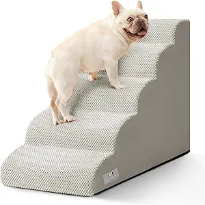 5 Step Dog Stairs for High Bed – Pet Steps for Small Dogs, Non-Slip Dog Ramp with Washable Cover, Pet Ladder for High Beds,Light Grey
