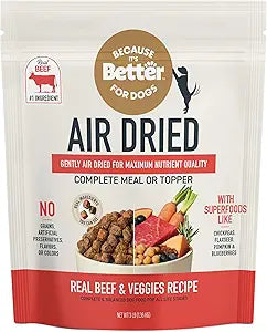 Because It's Better Slow Baked and Air Dried Dog Food, Real Beef and Veggies, 3lb Bag, Complete and Balanced Dry Dog Food, for All Life Stages