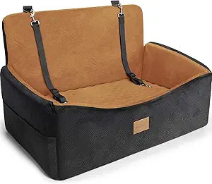 Dog Car Seat for Large Medium Sized Dogs Under 55 lbs, Dog Booster Seat for 2 Small Dogs with Detachable Washable Cover and Cushion, Memory Foam Pet Car Seat with 2 Safety Belts and Storage Pockets