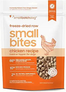 smallbatch Pets Freeze-Dried Raw Dog Food – Chicken Recipe –20 oz Small Bites – High Protein, Grain Free – Complete Meal or Topper – Made in USA with Organic Superfoods(20 Oz, Chicken)