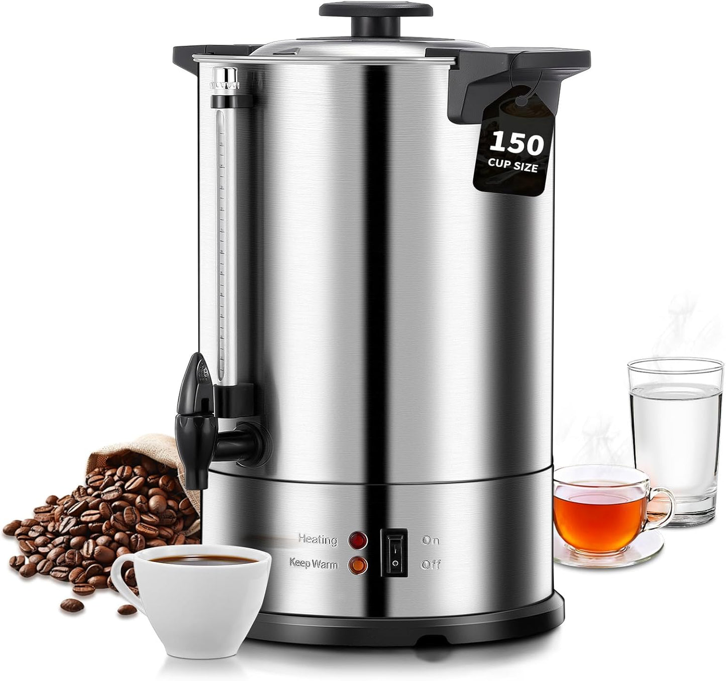 FOHERE Coffee Maker 150 Cups Commercial, Coffee Urn 15 L/3.96 Gal Electric Hot Beverage Dispenser with Dripless Faucet, 1500W Power Quick Brew, Stays Hot for Coffee & Beverage, Catering, Party