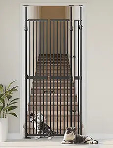 Extra Tall Cat Gate for Doorway: Sprouterie 74.8"-90.5" Pressure Mount Tall Cat Gates for Pet 30.3"-38.2" Wide Black Wall Drilling for Indoor Stairs Doorway Room Door Safety No Barrier