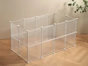 Transparent Clear Small Animal Playpen, Guinea Pig Cages, Puppy Dog Playpen, Pet Playpen, Rabbit Bunny Indoor Outdoor Fence Pen Enclosure, White Clear Plastic Playpen,12 X 12 Inch, 24 Panels