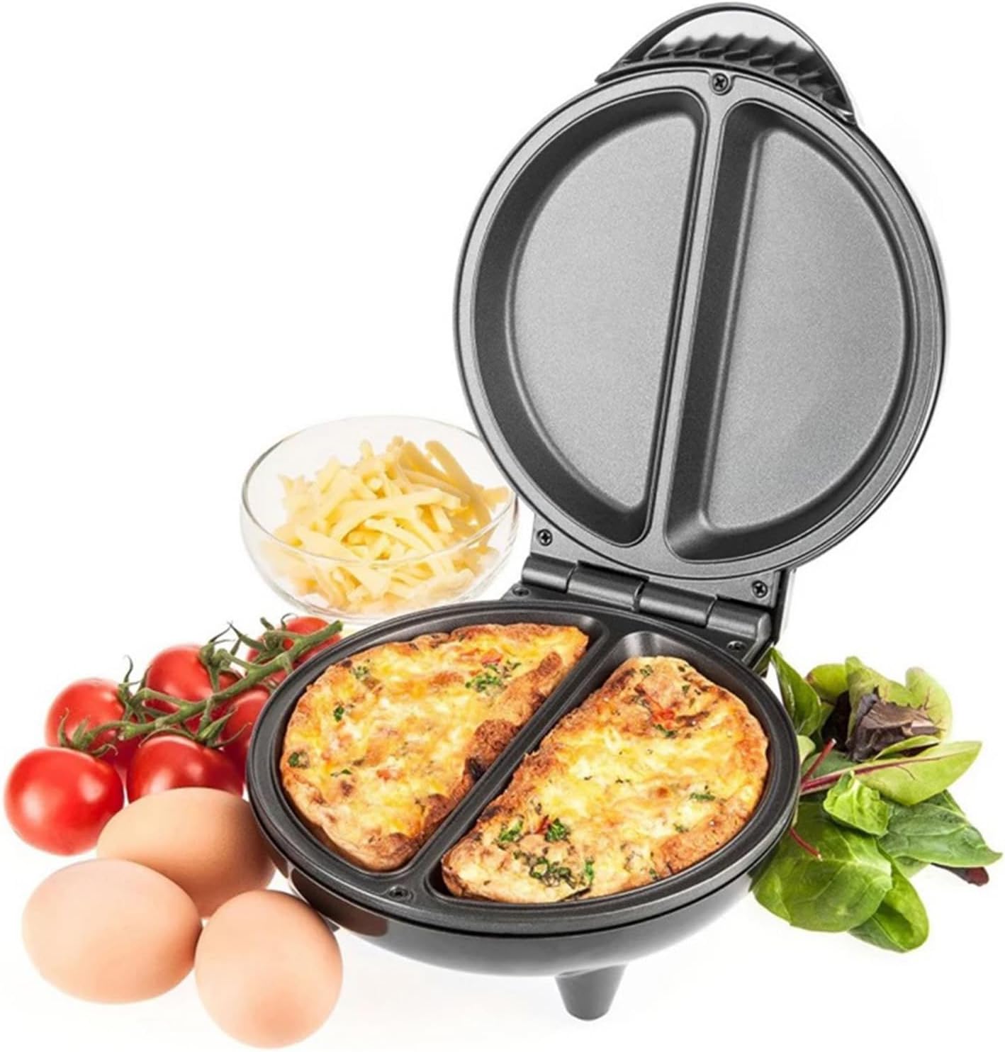 Pizza Maker, 850W Indoor Electric Countertop Grill, 2 Compartments Non Stick Electric Pizza Oven for Make Pizza, Mini Omelets, Quiche, Croissants, Jumbo Cookies, Quesadillas (US