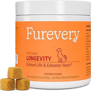 Longevity Dog Multivitamin 11-in-1 Daily Chews Chicken Flavored with Flaxseed, 60 Count, Supports Hip and Joint Health, Immune System, Skin and Coat, Heart Health, Energy and Vitality
