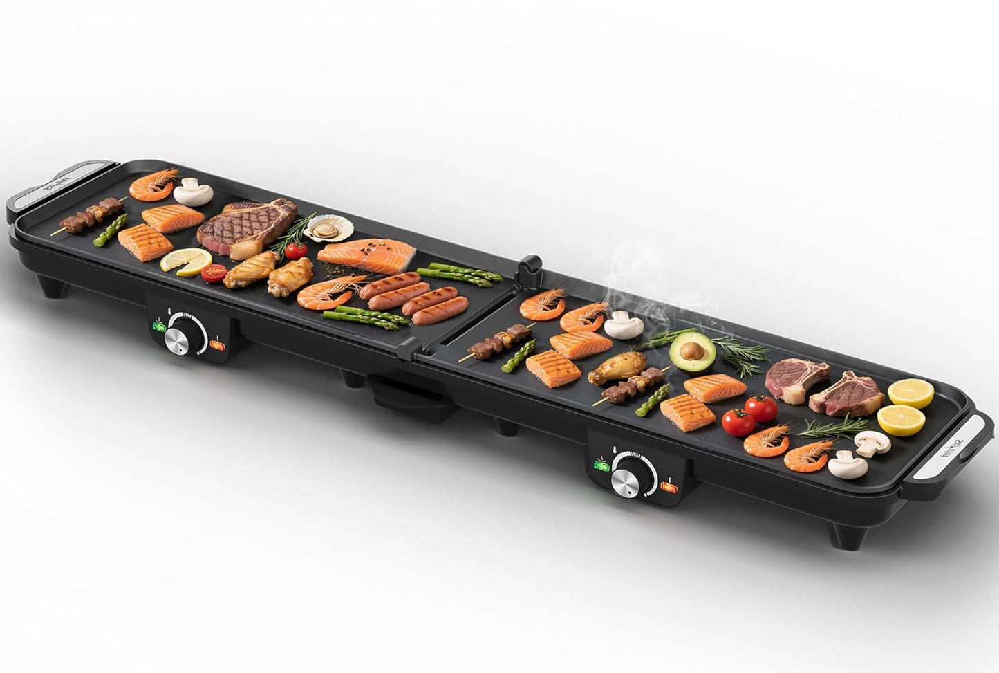 1600W Electric Griddle Indoor: Large Flat Top Grill with Nonstick Plates, 17.5" x 9", 2 Cooking Zone with Adjustable Temp, Pancake Egg Maker with Drip Tray, Indicator Light, Easy Cleanup