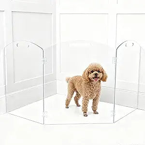 Clear Acrylic Freestanding Dog Gates for The House – Folding 3-Panels Pet Gates for Doorways, Indoor Stairs, and Hallways, Transparent Barrier for Dogs, Puppies, and Cats