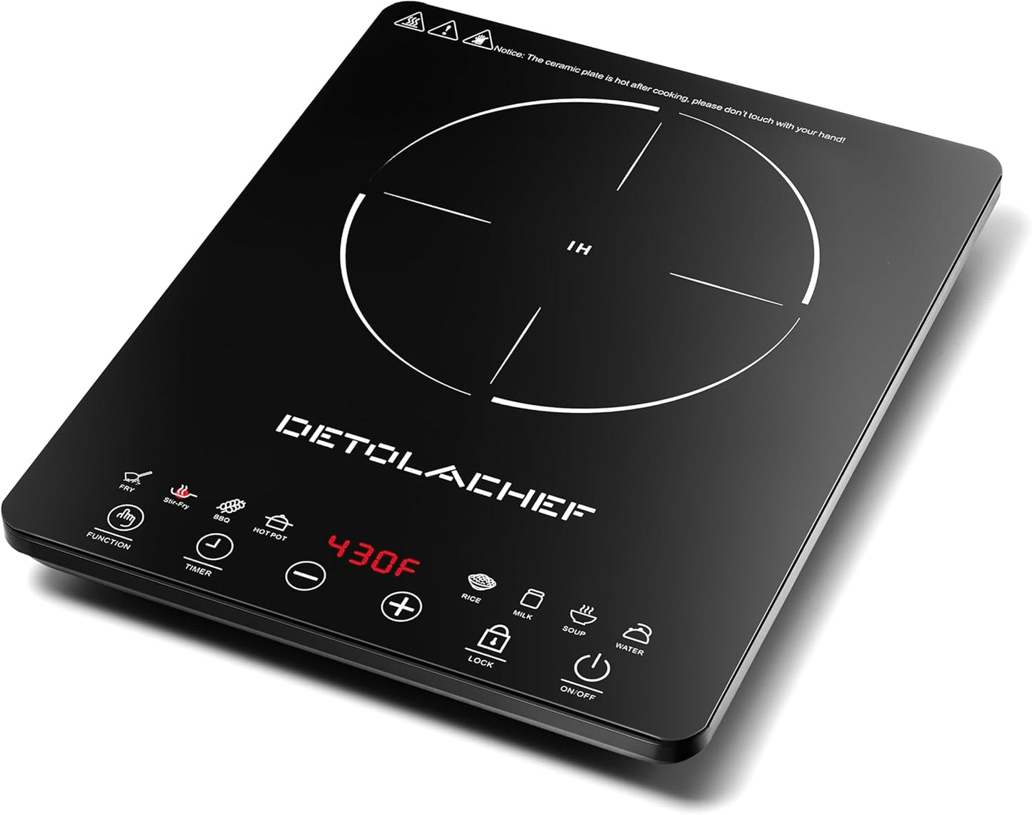 Portable Induction Cooktop, 1800W Induction Hot Plate Burner, 10 Temperature Setting, LED Sensor Touch, Kids Safety Lock, Auto-Off & Pan Detection, Electric Cooker with Timer