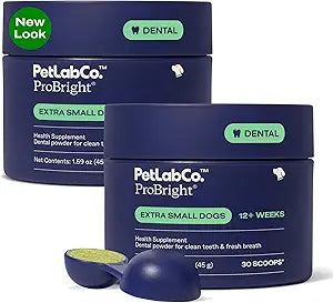 PetLab Co. ProBright Dental Powder - Dog Breath Freshener - Teeth Cleaning Made Easy – Targets Tartar & Bad Breath - Formulated for Extra Small Dogs - Pack of 2