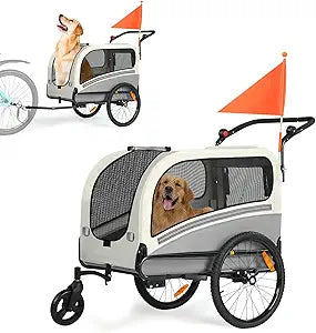 Sepnine Dog Bike Trailer, Supports up to 110 lbs, 2-in-1 Pet Stroller Cart Bicycle Carrier, Easy Folding Cart Frame with Quick Release Wheels, Universal Bicycle Coupler, Non-Slip Floor, Internal Leash