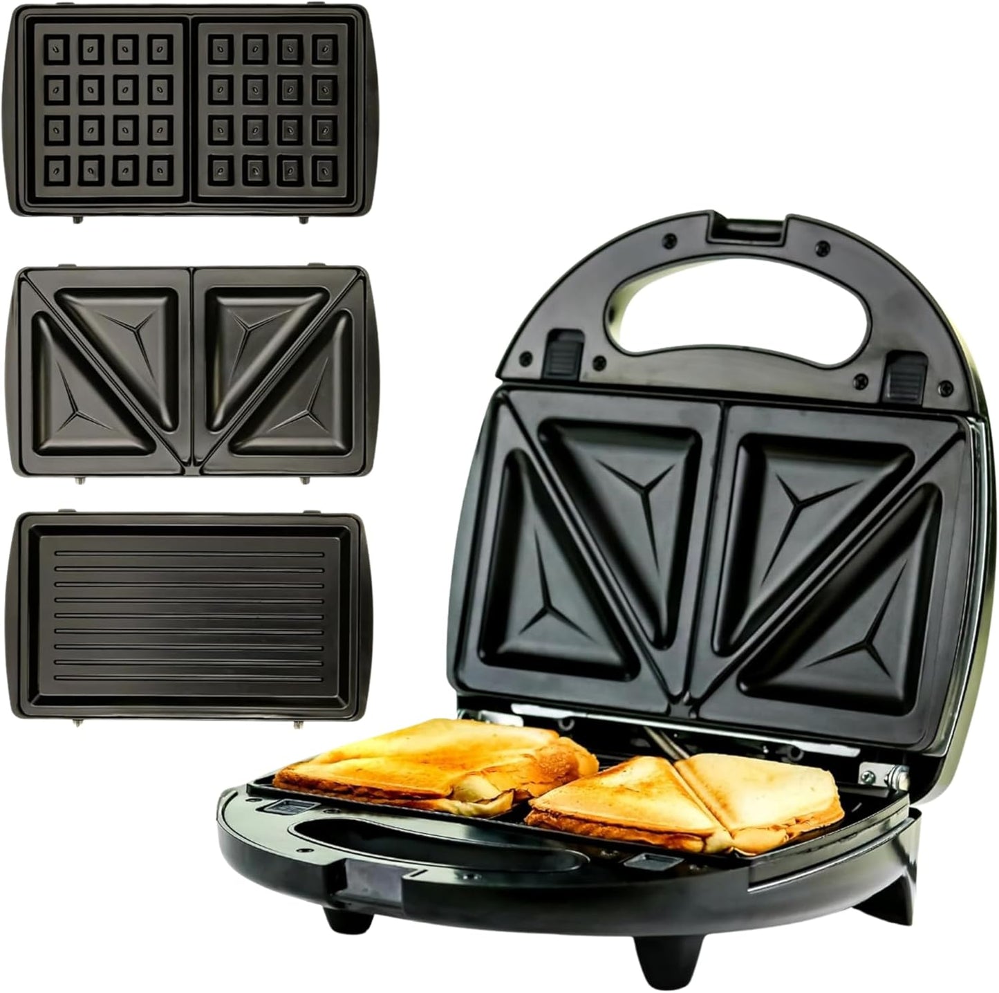 OVENTE 3 in 1 Electric Sandwich Maker, Panini Press Grill and Waffle Iron Set with Removable Non-Stick Plates, Perfect for Cooking Grilled Cheese, Tuna Melts, Burgers, Steaks and Snacks, Black GPI302B
