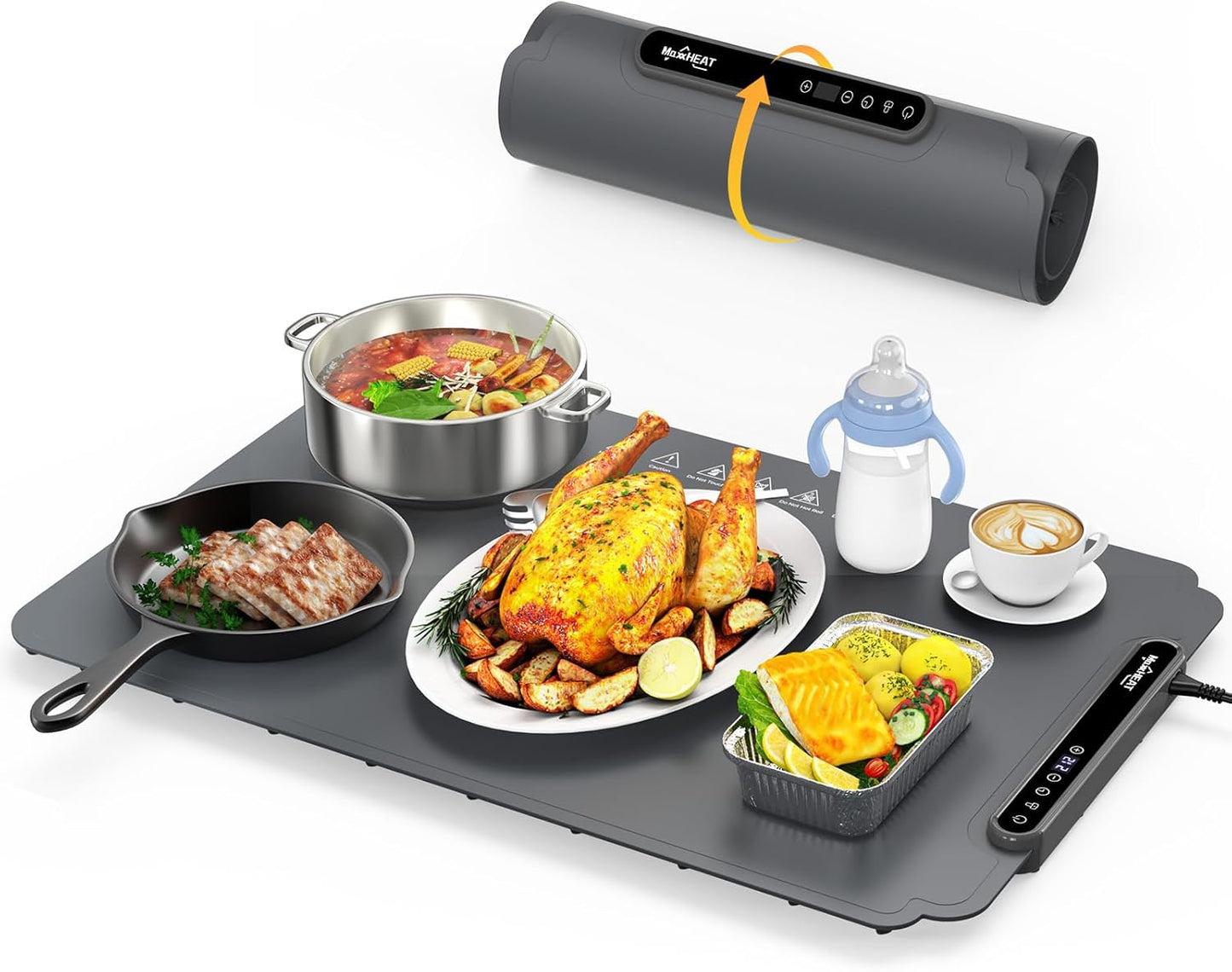 Food Warming Mat, Fast Heating Electric Warming Tray with 6 Level Temperature and 4 Hours Auto-Off, Nano Silicone Material, Full-Surface Heat, Food warmer mat for Buffet, Home Party, Dinner