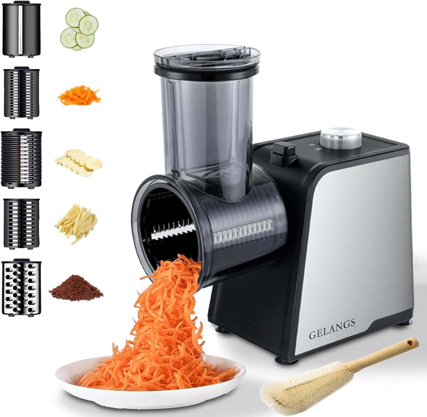 5 In 1 Electric vegetable slicer,300W Electric Cheese Grater Salad Shooter, One-Touch Easy Control, Electric Grater for Vegetables, Cheeses and NutsFor Home Kitchen