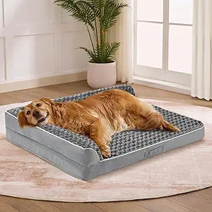 Dog Beds Large Sized Dogs, XL Orthopedic Dog Beds for Large Dogs 42"x30"x7.5", Waterproof Pet Bed with Washable Cover, L-Shaped Pet Couch with Portable Handle, Grey