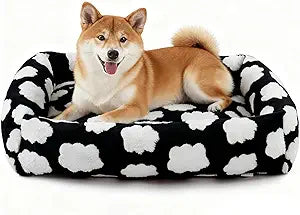 JOEJOY Large Dog Beds Large Sized Dog, Rectangle Washable Orthopedic Pet Bed with Removable Zipper Cover, Cute Soft Calming Puppy Pet Bed with Jacquard Shaggy Plush & Non Skid Bottom