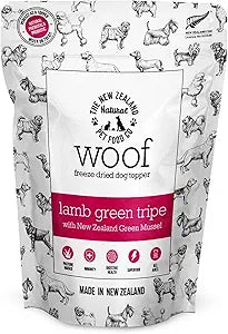 The New Zealand Natural Pet Food Co. WOOF Freeze Dried Dog Topper – Lamb Green Tripe, High Protein, Digestive Support, Topper or Treat – 6.3 oz