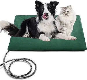 PETNF Outdoor Pet Heating Pad for Cats & Dogs, 100.4-107.6°F Auto Temp Control, Waterproof Fireproof, for Cat House/Dog Kennel/Carport, Fits Domestic & Stray Pets (Green 15.7"X27.6")